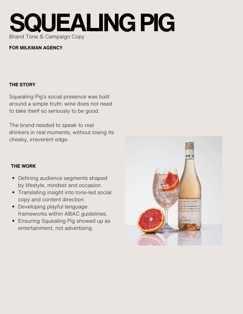 Squealing Pig — Brand tone and campaign copy