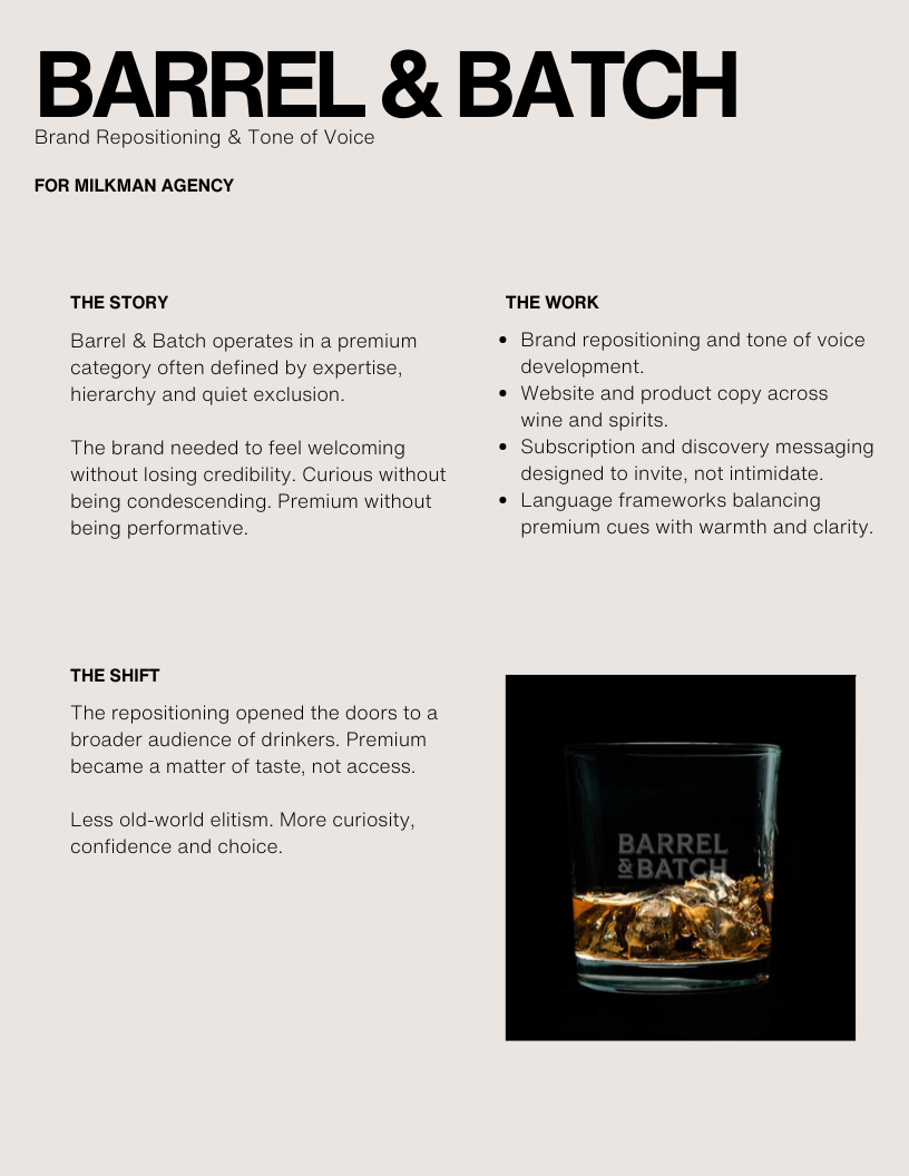 Barrel & Batch — Brand repositioning and tone of voice