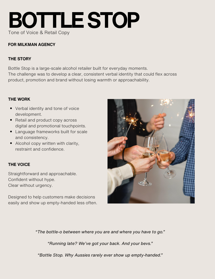 Bottle Stop — Tone of voice and retail copy